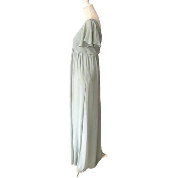 Birdy Grey Hannah Chiffon Sage Empire Dress Flutter Sleeve Women's Sz XS Pockets - Picture 2 of 13